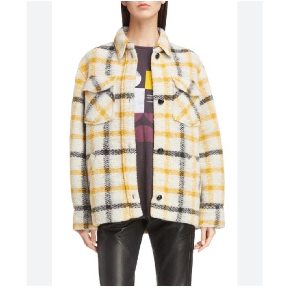 Isabel Etoile Marant Gastoni Wool Blend Plaid Flannel Shirt Jacket.